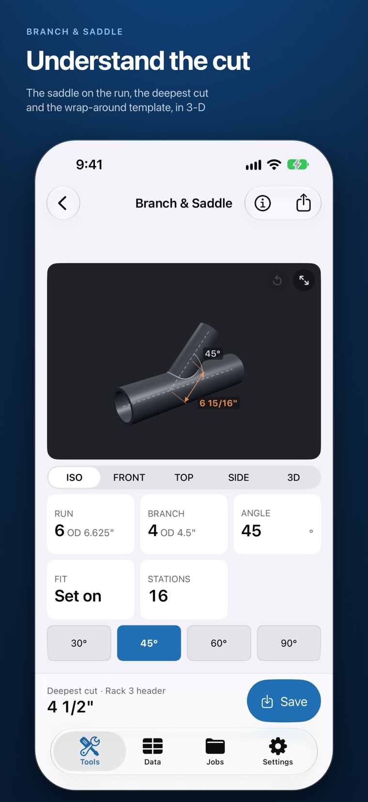 Understand the cut: the saddle on the run, the deepest cut and the wrap-around template, in 3-D.