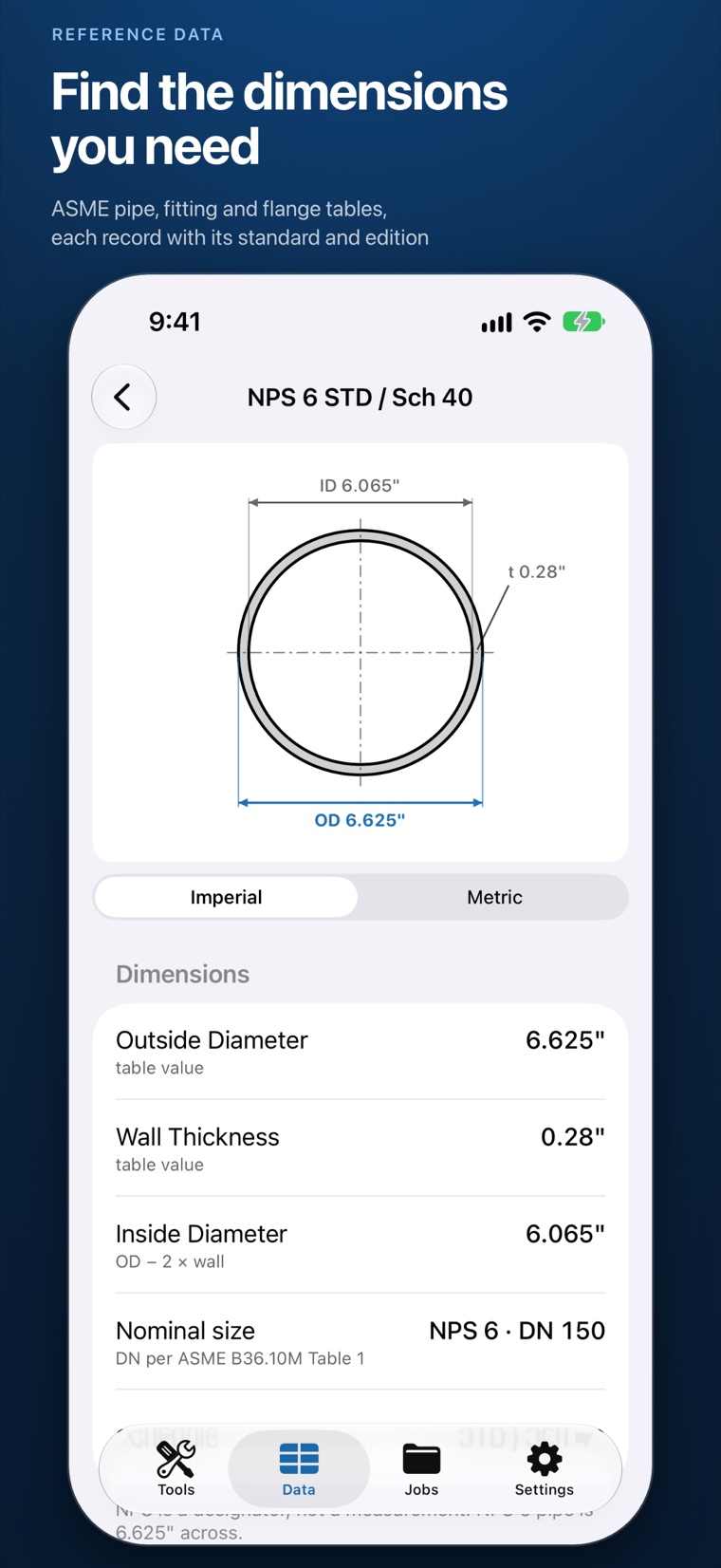 Find the dimensions you need: ASME pipe, fitting and flange tables, each record with its standard and edition.